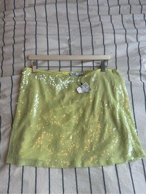 Zara Neon Lime Sequin Mini Skirt